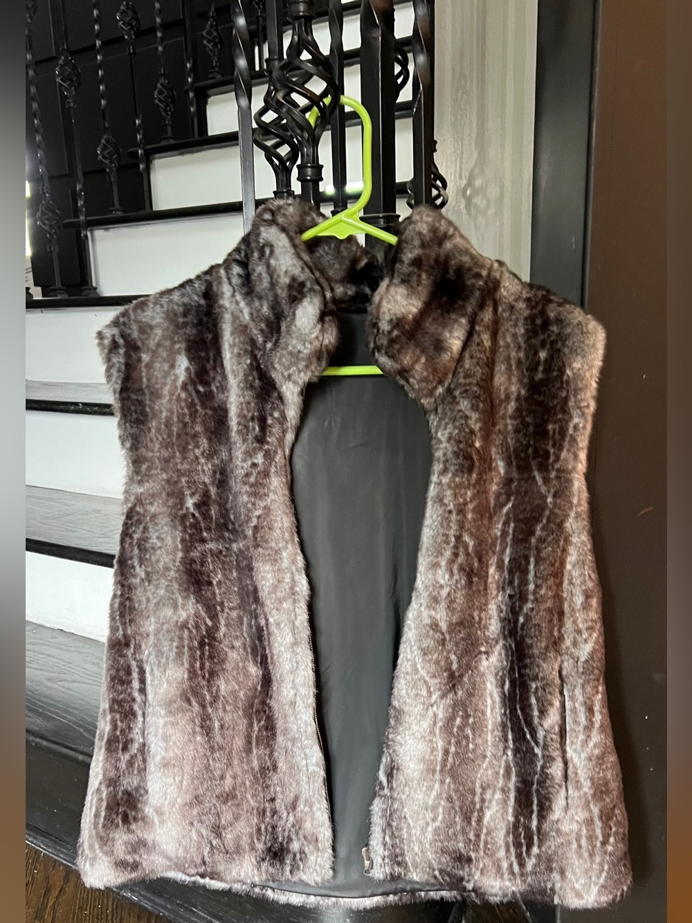 Brown Faux Fur Sleeveless Vest with High Collar